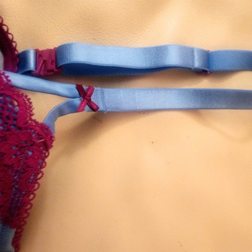 38D Victoria's Secret Sky Blue and Magenta Lace Push Up Bra - Picture 4 of 12